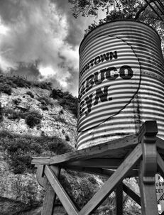 Black and white photo of water tank 